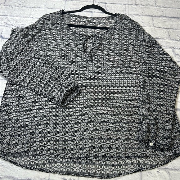 Black and White Patterned Women's Sheer Long Sleeve Top. Whimsigoth. - Picture 3 of 6